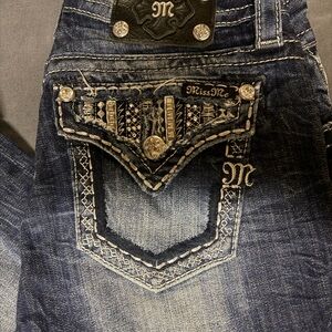 Miss Me Blue Jeans with Ornate Back Design